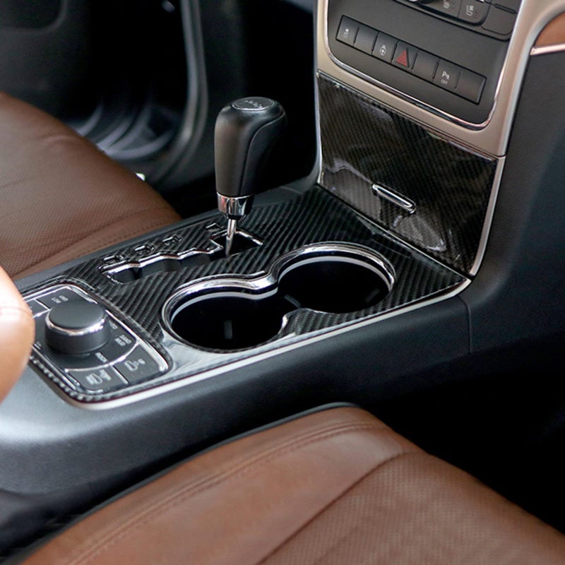 YOCTM Compatible with Jeep Grand Cherokee 2011 2012 2013 Gear Shift Cover Interior Accessories Real Carbon Fiber Center Console Cup Holder Cover Trim - Image 1