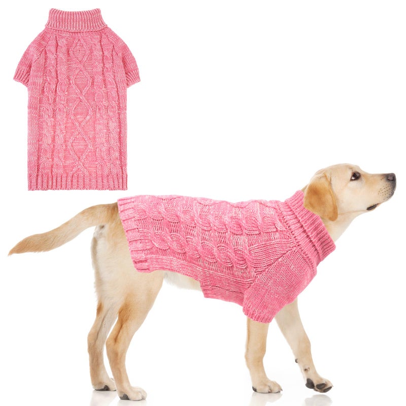 KOOLTAIL Valentines Dog Sweater for Large Medium Small Dogs, Turtleneck Cable Knitwear Pet Cold Weather Coats with Leash Hole, Warm Winter Pullover Clothes for Bulldog, Yorkie,Boy Girl, Pink L - Image 1