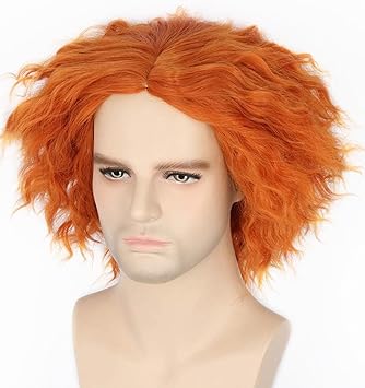 LeMarnia Mad Hatter Wig Orange Short Curly Wig for Halloween Carnival Cosplay - Image 1