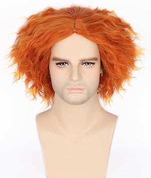 LeMarnia Mad Hatter Wig Orange Short Curly Wig for Halloween Carnival Cosplay - Image 2