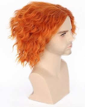 LeMarnia Mad Hatter Wig Orange Short Curly Wig for Halloween Carnival Cosplay - Image 3