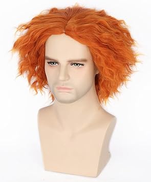 LeMarnia Mad Hatter Wig Orange Short Curly Wig for Halloween Carnival Cosplay - Image 4