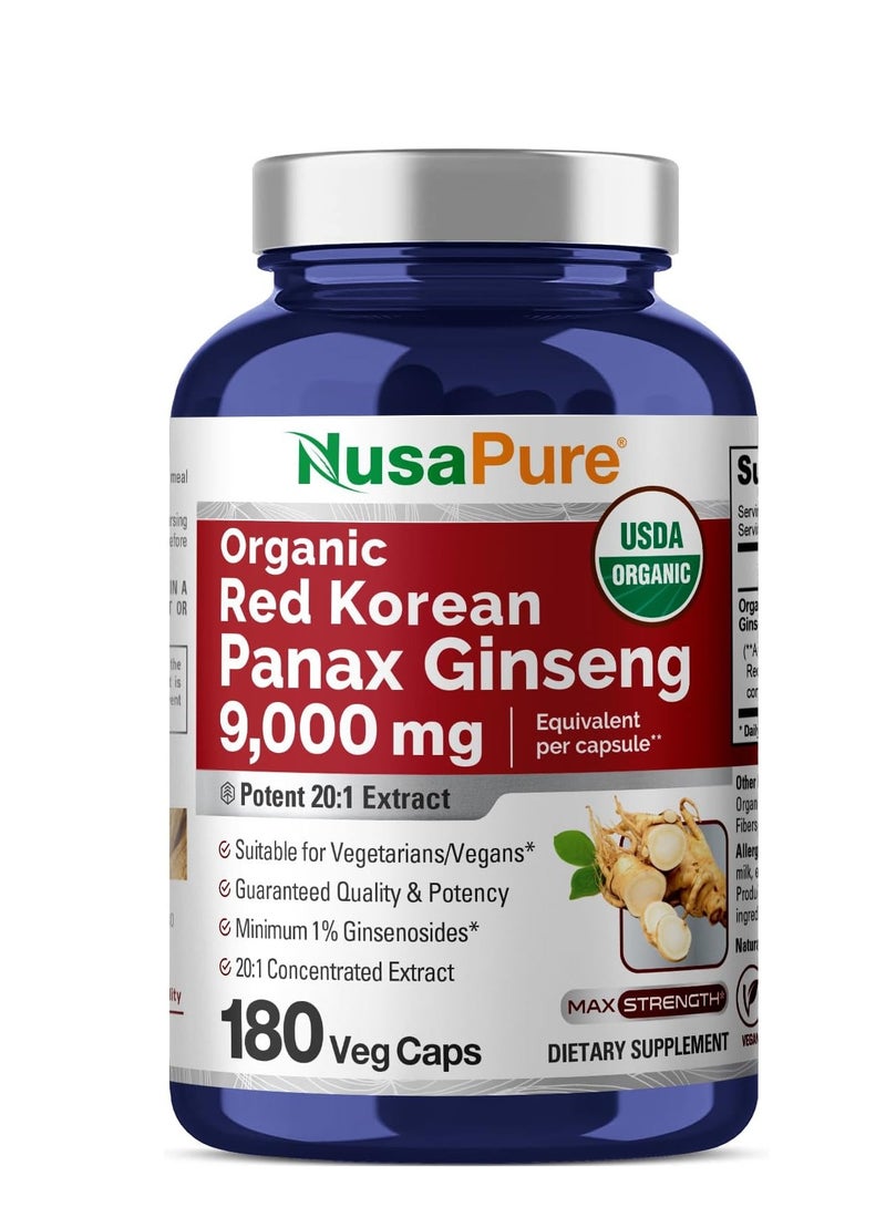NusaPure Organic Red Korean Panax Ginseng 9000mg 180 Veggie Caps - Image 1