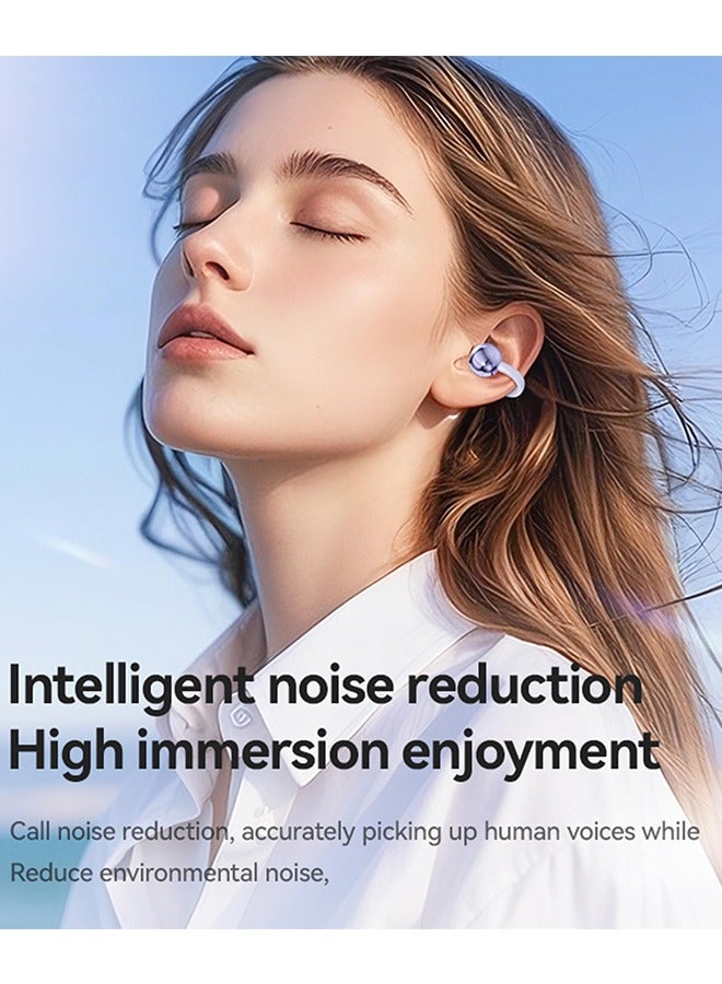 Open Ear Clip Headphones Wireless Earbuds Bluetooth 5.4 Sports Earphones Wireless Charging Case & LED Power Display Waterproof Fitness Headphones for Running (White) - Image 2