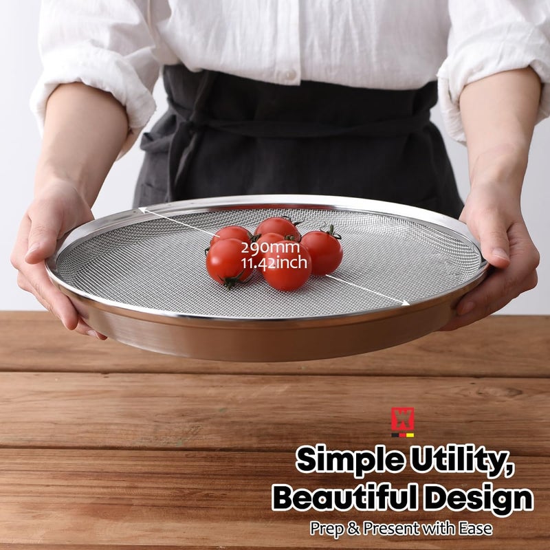 WAGENSTEIGER Stainless Steel Mesh Tray Set with Drip Pan, Air Fryer Basket and Tray, Kitchen Colander, Vegetable and Fruit Strainer, Food Filter, BBQ Prep Tool, Fruit Serving Dishes (11.42 inch) - Image 2