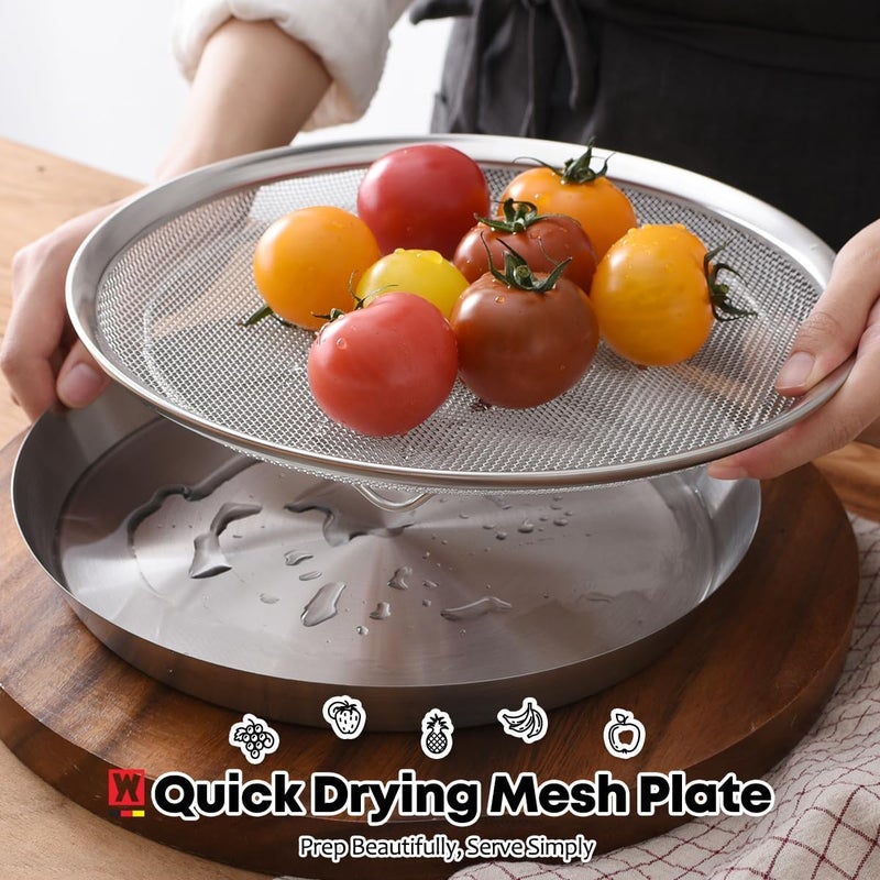 WAGENSTEIGER Stainless Steel Mesh Tray Set with Drip Pan, Air Fryer Basket and Tray, Kitchen Colander, Vegetable and Fruit Strainer, Food Filter, BBQ Prep Tool, Fruit Serving Dishes (11.42 inch) - Image 4