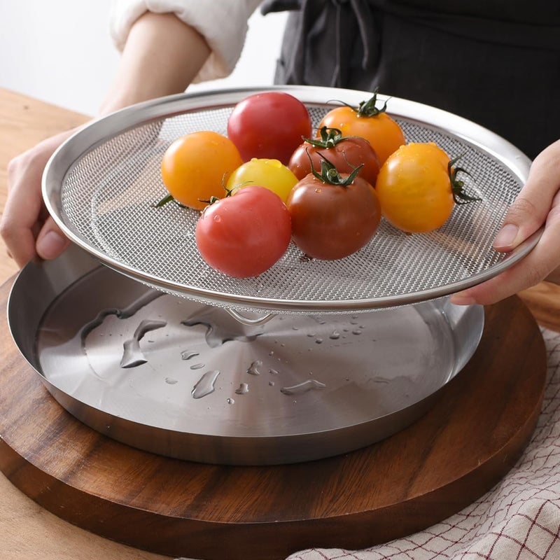 WAGENSTEIGER Stainless Steel Mesh Tray Set with Drip Pan, Air Fryer Basket and Tray, Kitchen Colander, Vegetable and Fruit Strainer, Food Filter, BBQ Prep Tool, Fruit Serving Dishes (11.42 inch) - Image 1