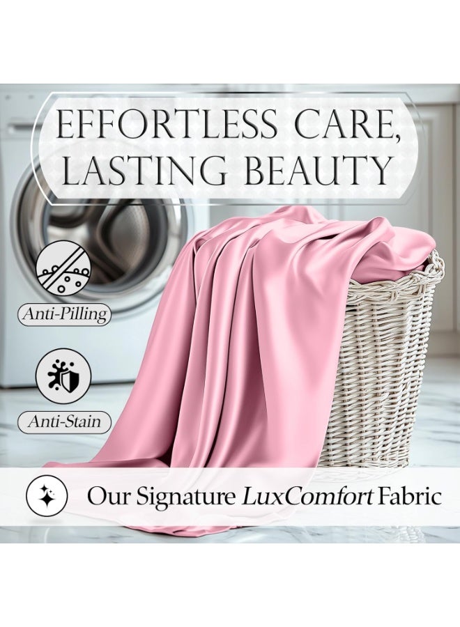 Satin Sheets Queen Size (4 Pieces, 8 Colors) - Silky Satin Sheet Set with 2 Pillowcases, Fitted Sheet - Pink Satin Sheets - Image 3