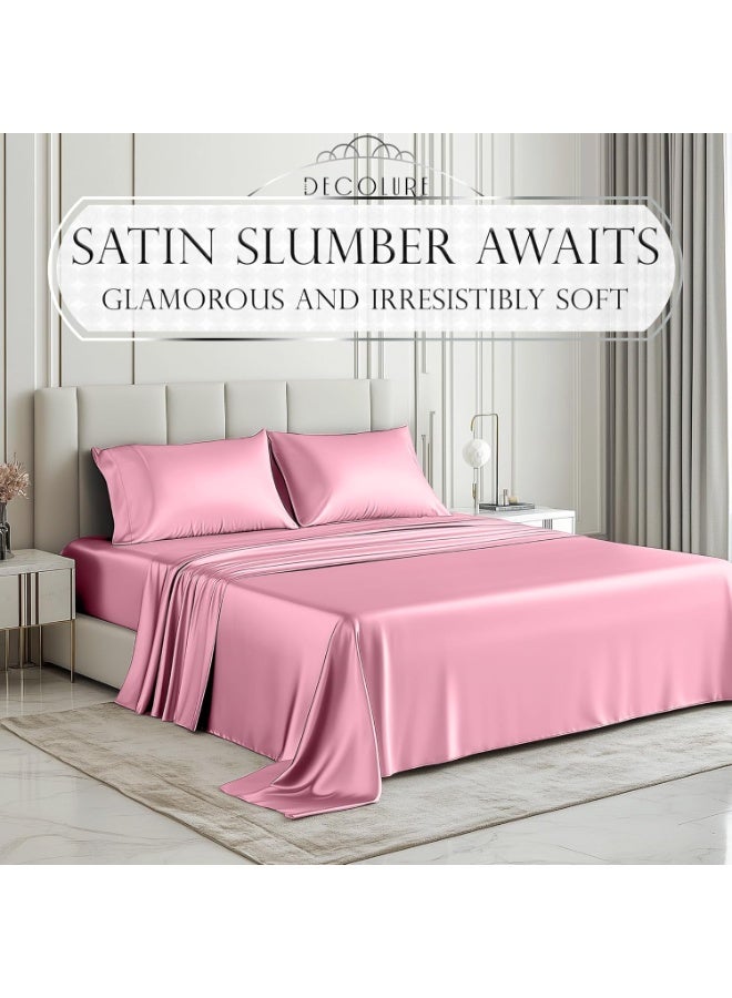 Satin Sheets Queen Size (4 Pieces, 8 Colors) - Silky Satin Sheet Set with 2 Pillowcases, Fitted Sheet - Pink Satin Sheets - Image 2