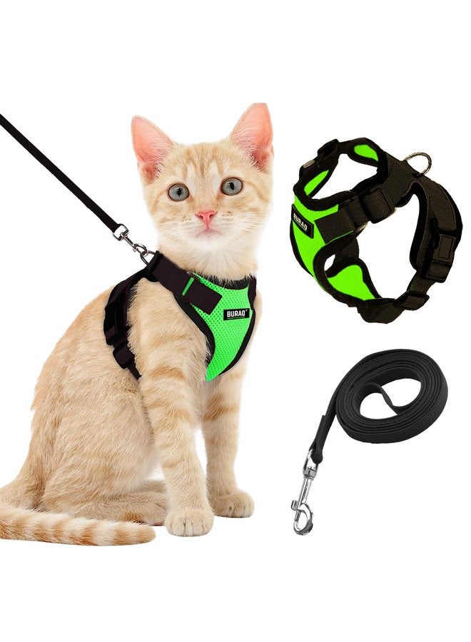 Buraq Pets Cat Harness with Leash for Outdoor, Walking, Escape Proof, Air Mesh Fabric, Easy Control, Adjustable & Durable Cat Leash with Harness for Small Medium & Large Cats (XS - Green) - Image 1