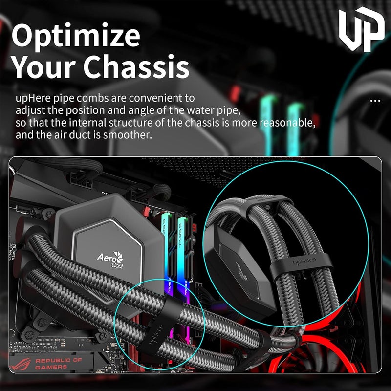 upHere CPU Liquid Coolers Tube Combs 8 Pieces Set =4 Pieces for Tube Diameter Up to 11 mm （0.43in）/4 Pieces for Tube Diameter Up to 13 mm （0.51in） Black-CM508 - Image 5