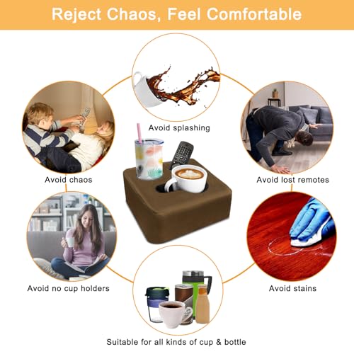 Nisdoing Couch Cup Holder Pillow Tray & Caddy - for Sofa, Bed, Car, Man Cave | Keep Drinks at Hand & Spill-Proof Accessories for New Parents, Camping, Park, Boat, Beach - Brown - Image 4