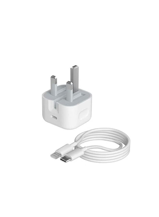TYP-C Power Adapter With iphone Lightning Cable 20W White - Image 1