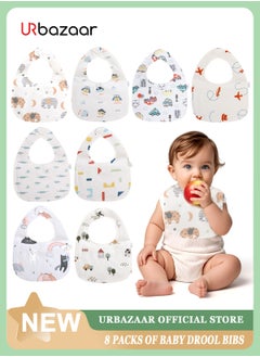 URbazaar 8 Pack Dribble Bibs, Soft Cotton Baby Teething Bibs Waterproof Drool Bibs (Multicolour).  - Image 1
