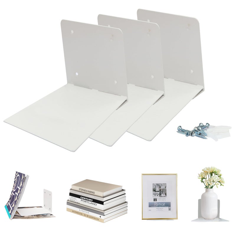STORAGE MANIAC Floating Book Shelves for Wall Mounted Invisible Floating Bookshelves HeavyDuty Steel Hidden Bookshelf Hanging Bookshelves for Bedroom Living Room Office White 3Pack Extra Large