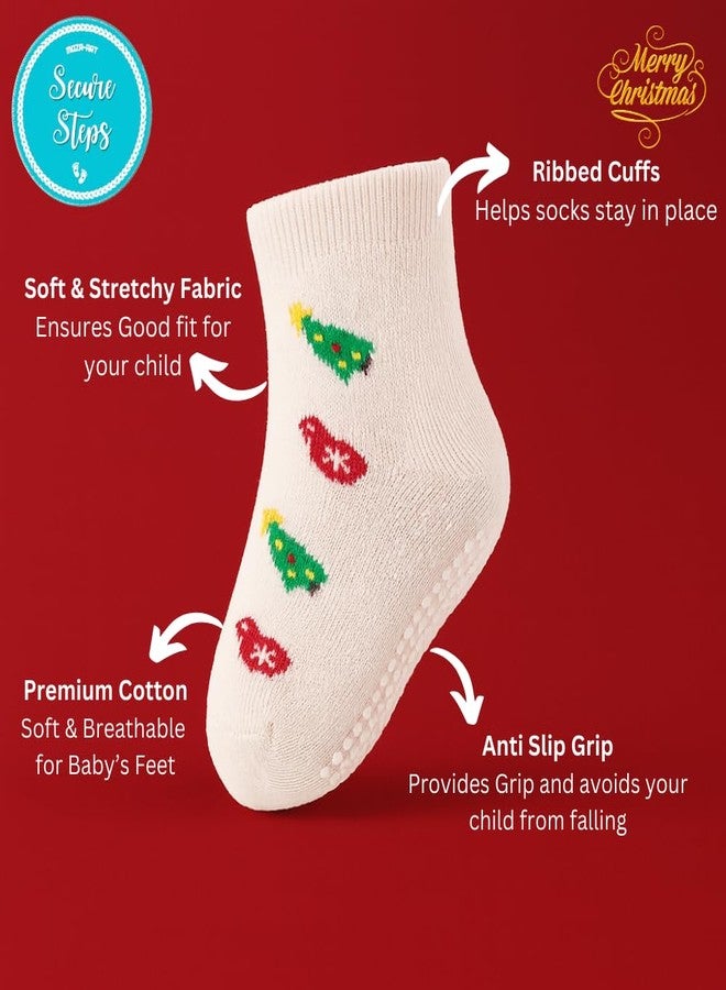 Secure Steps Baby Socks for Kids - Anti Skid Cotton Socks for Baby Girl & Boy | Soft Warm Winter for 3-5 Years | Made in India Toddler Crawling | Premium Festive Children Socks | Pack of 4 - Image 3