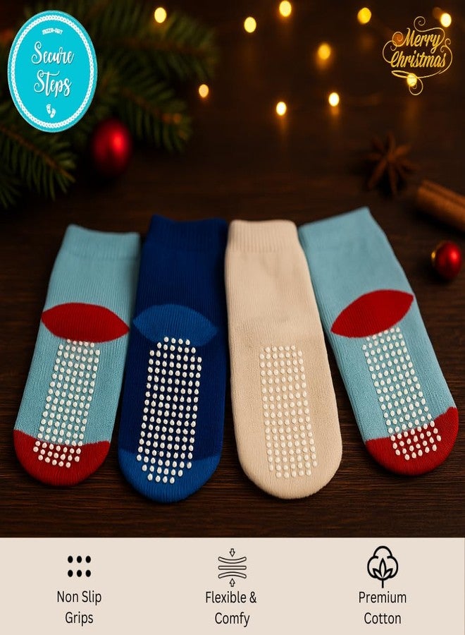 Secure Steps Baby Socks for Kids - Anti Skid Cotton Socks for Baby Girl & Boy | Soft Warm Winter for 3-5 Years | Made in India Toddler Crawling | Premium Festive Children Socks | Pack of 4 - Image 2