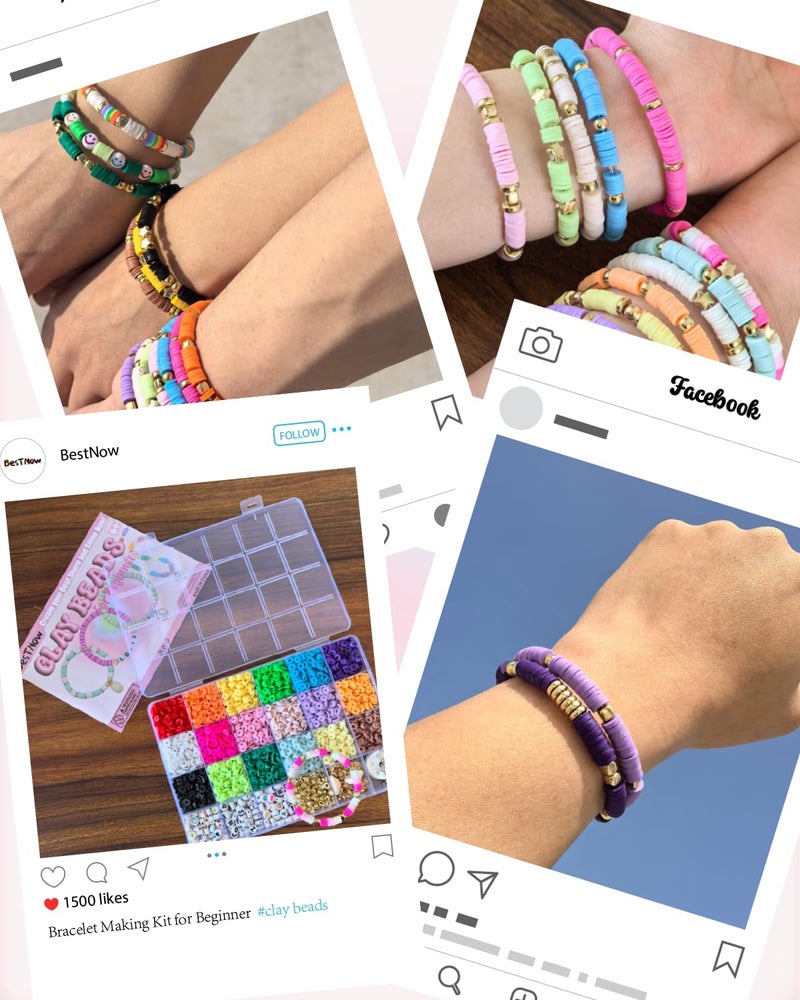 BestNow Clay Beads Bracelet Making Kit Toys for Girls Kids Charms Kit 18 Colors Friendship Bracelet Kit Letter Beads DIY Crafts Teen Girl Gifts Toys for Ages 6 7 8 9 10 11 12 - Image 3
