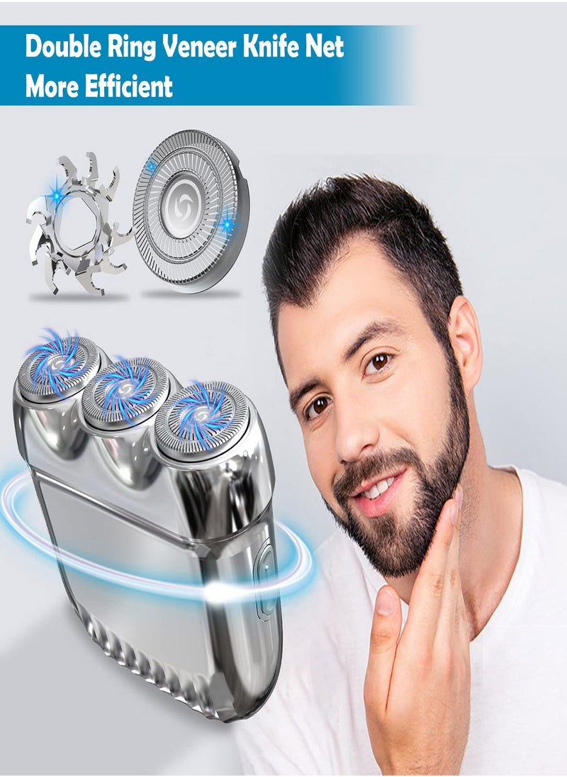 Excefore - Mini Shaver for Men Electric Razor Portable Travel Shaver Pocket Size Small USB Type C Electric Razor Wet Dry with 3 Rotary Shaver Head Men Cordless Battery Shavers for Men Beard Shaving - Image 1