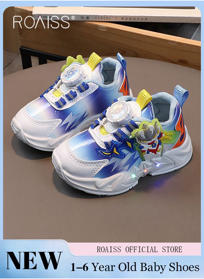 roaiss Toddler Shoes with LED Light for 1-6 Year Old Baby Children Cute Pattern Natural Rubber Soft Sole Sneakers Kids Breathable Anti Slip Outdoors Luminous Shoes with Convenient Rotating Buckle  - Image 1