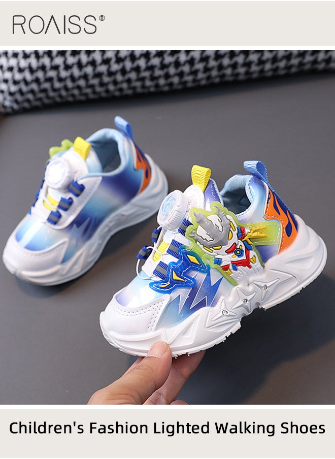 roaiss Toddler Shoes with LED Light for 1-6 Year Old Baby Children Cute Pattern Natural Rubber Soft Sole Sneakers Kids Breathable Anti Slip Outdoors Luminous Shoes with Convenient Rotating Buckle  - Image 3