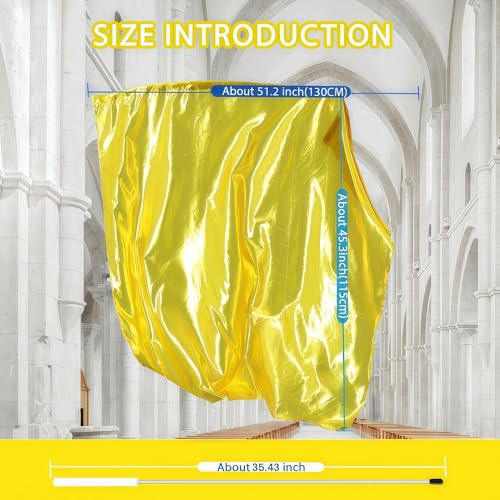 Baisdan 51''x45" Worship Flags for Dance Church, Praise Dance Flags for Worship, Worship Flag with Flexible Rods & Carrying Bag, 2 Pack, Gold - Image 2