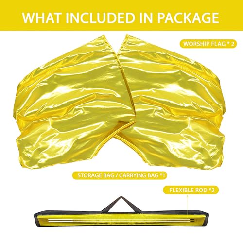Baisdan 51''x45" Worship Flags for Dance Church, Praise Dance Flags for Worship, Worship Flag with Flexible Rods & Carrying Bag, 2 Pack, Gold - Image 5
