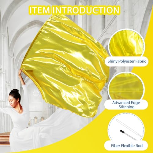 Baisdan 51''x45" Worship Flags for Dance Church, Praise Dance Flags for Worship, Worship Flag with Flexible Rods & Carrying Bag, 2 Pack, Gold - Image 3