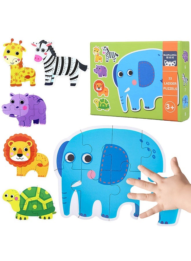 Peachjoy ألغاز للأطفال من عمر 2 3 4 5 سنوات، ألغاز حيوانات السفاري للأرض للمبتدئين، هدايا تعليمية للبنات والأولاد والأطفال (6 عبوات) - Image 1