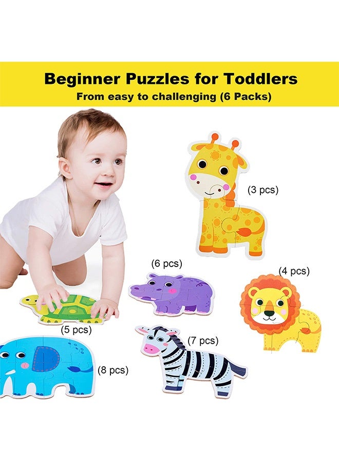 Peachjoy ألغاز للأطفال من عمر 2 3 4 5 سنوات، ألغاز حيوانات السفاري للأرض للمبتدئين، هدايا تعليمية للبنات والأولاد والأطفال (6 عبوات) - Image 2
