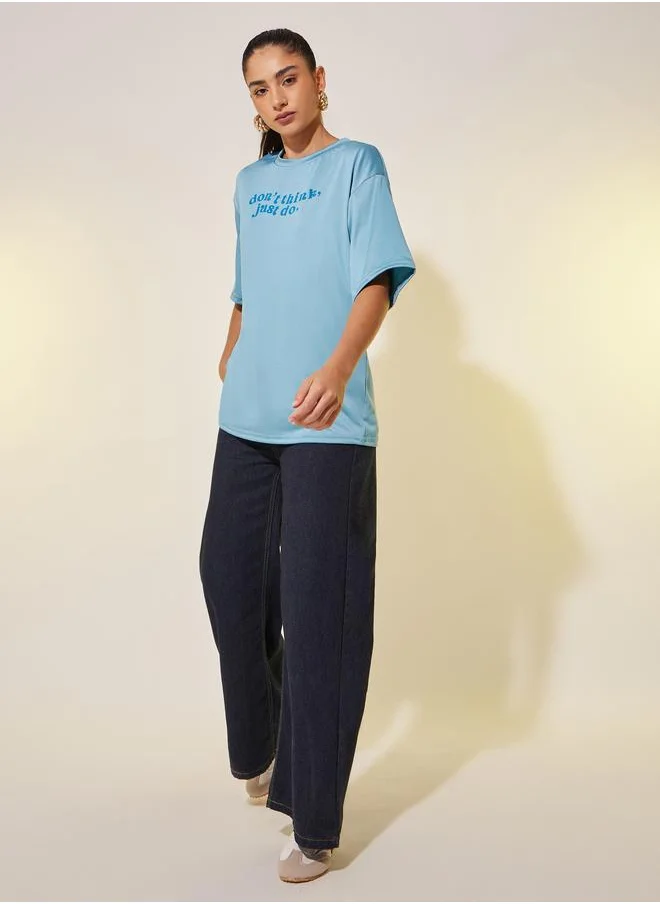 تايك تو Take Two Slogan Print Round Neck Regular Fit T-Shirt