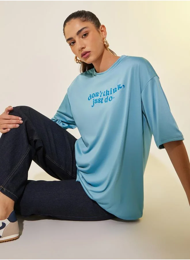 تايك تو Take Two Slogan Print Round Neck Regular Fit T-Shirt
