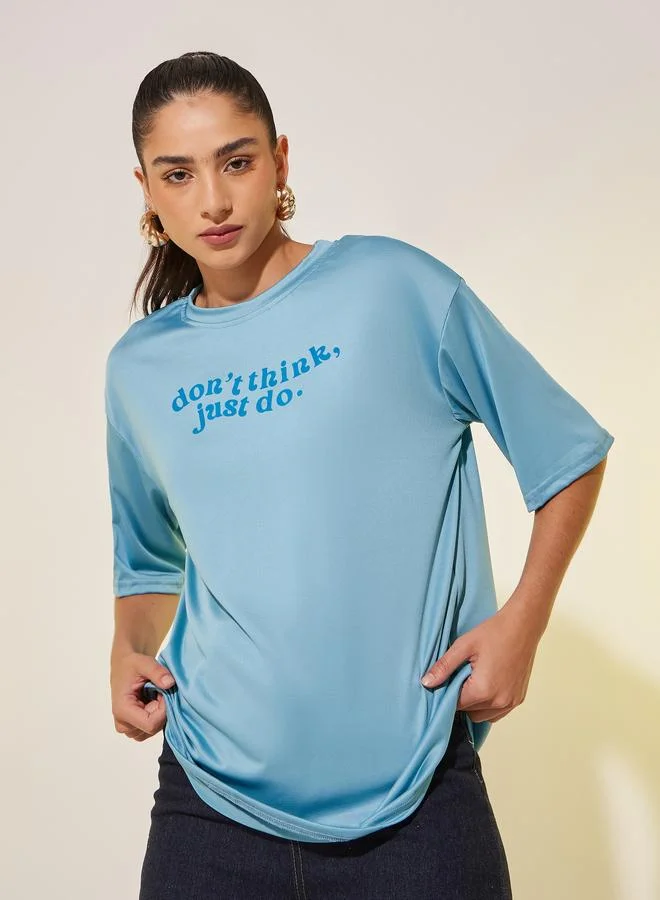 Styli Styli Slogan Print Round Neck Regular Fit T-Shirt