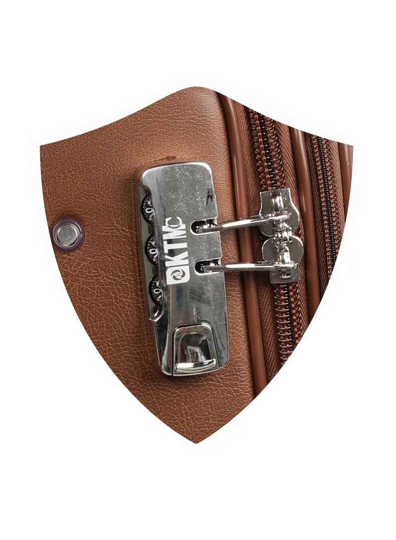 KTMC Small Leather Luggage Lightweight Trolley Bag with 4 Spinner Wheels and Built in Combination Lock 22 inch Light Brown - Image 4