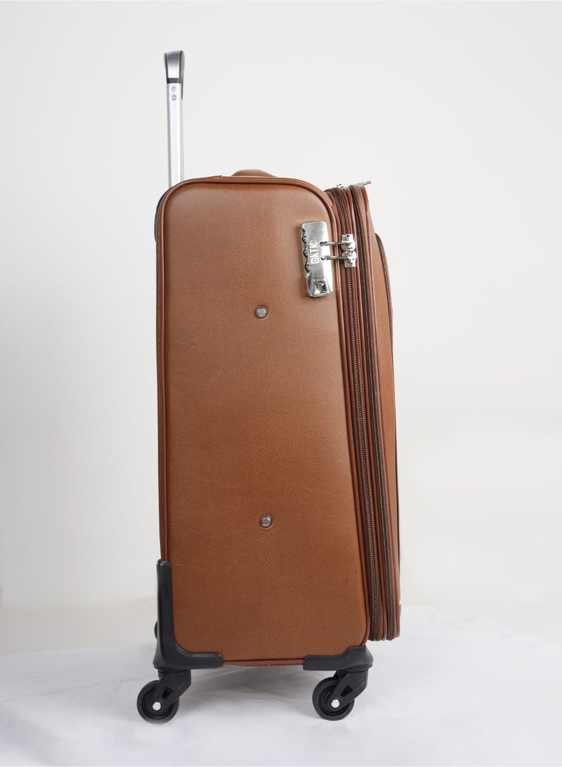KTMC Small Leather Luggage Lightweight Trolley Bag with 4 Spinner Wheels and Built in Combination Lock 22 inch Light Brown - Image 2