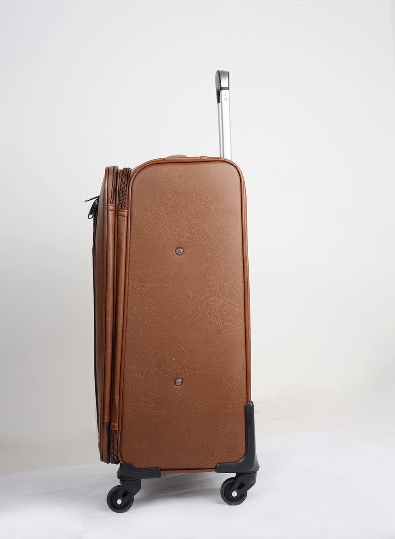 KTMC Small Leather Luggage Lightweight Trolley Bag with 4 Spinner Wheels and Built in Combination Lock 22 inch Light Brown - Image 3