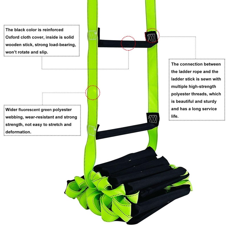 FKNGS Fire Escape Ladder with 2 Heavy Hooks, 16.7 Feet Emergency Fire Ladder for 2-3 Story Homes, Reusable Safety Rope Ladders for Balcony Railing Treehouse, Green - Image 4