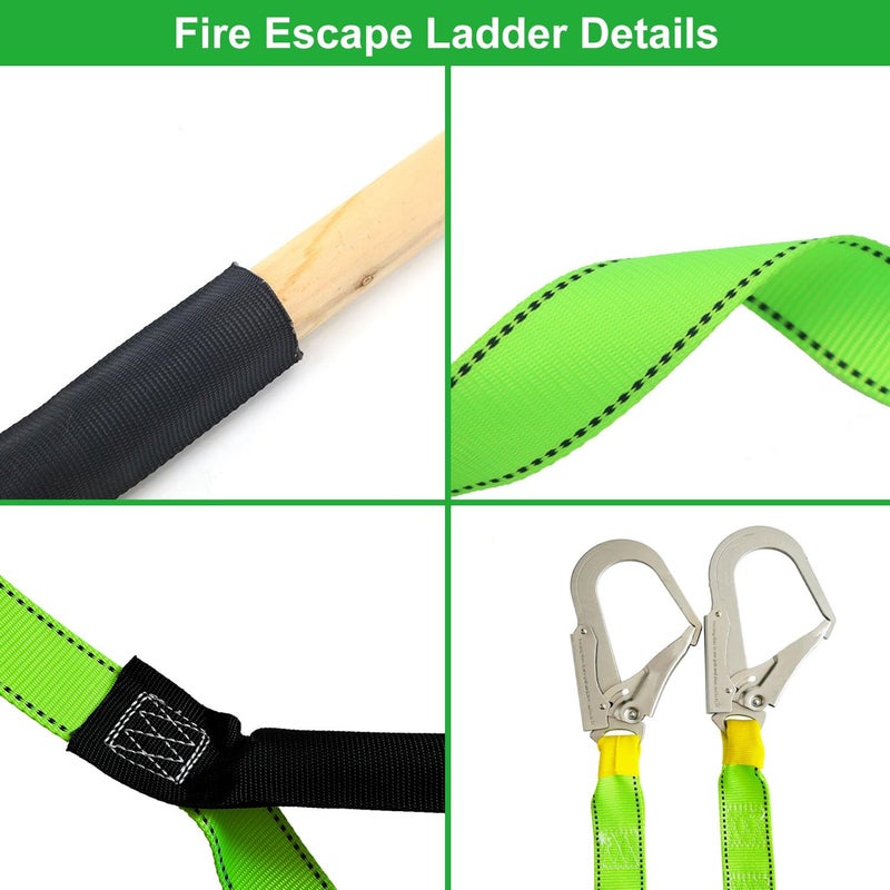 FKNGS Fire Escape Ladder with 2 Heavy Hooks, 16.7 Feet Emergency Fire Ladder for 2-3 Story Homes, Reusable Safety Rope Ladders for Balcony Railing Treehouse, Green - Image 5
