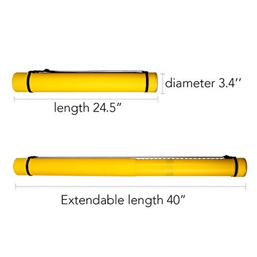 TRANSON Durable Poster Storage Tube with Straps 24"-40" Extendable for Blueprints, Artwork, Maps, Posters Color Yellow - Image 2