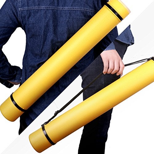 TRANSON Durable Poster Storage Tube with Straps 24"-40" Extendable for Blueprints, Artwork, Maps, Posters Color Yellow - Image 4
