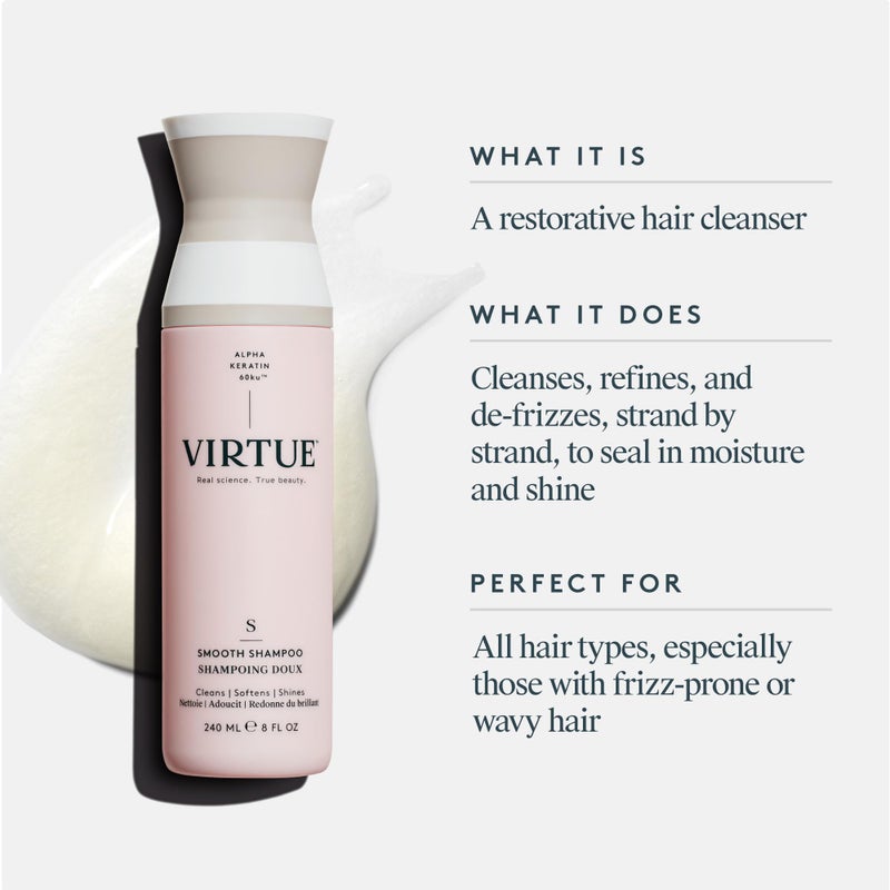 VIRTUE Smooth Sulfate Free Shampoo for Frizz Control for Curly Hair, Safe for All Hair Types, Color Safe - Image 2