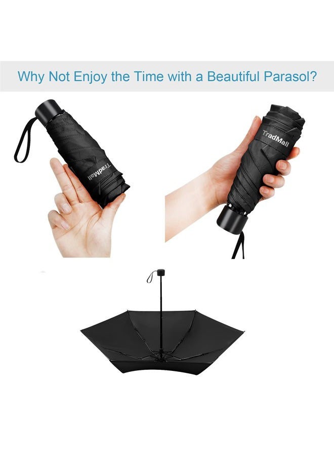 TradMall Mini Travel Umbrella, Portable Lightweight Compact Parasol with 95% UV Protection for Sun & Rain, Black - Image 2