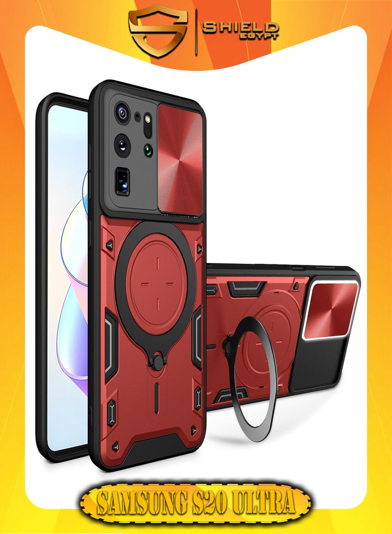 SHIELD EGYPT SHIELD EGYPT For Samsung Galaxy S20 Ultra Armored Camera Shield Cover Camera Lend Protection, Built-in 360° (Red) 