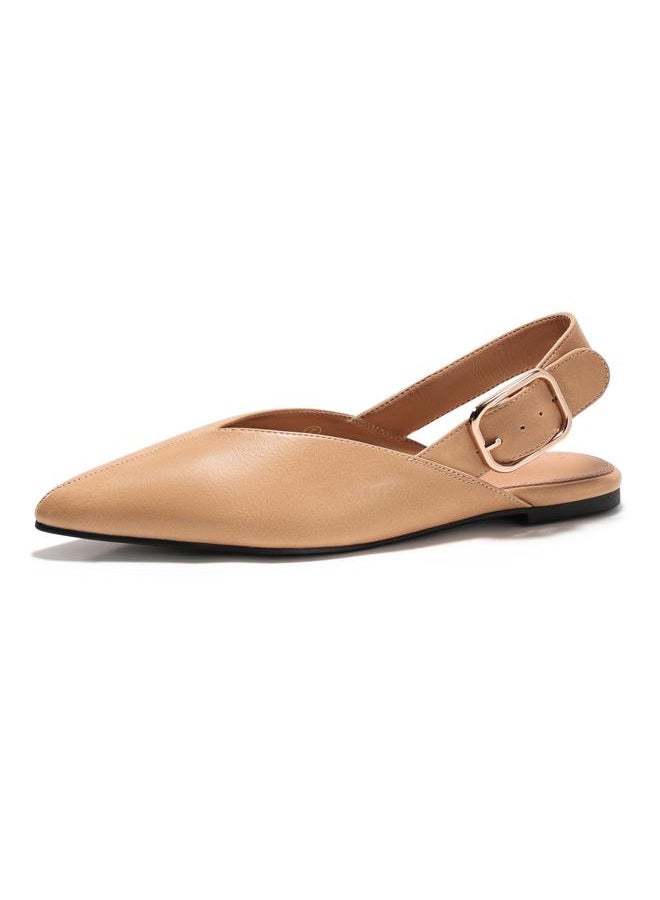Coutgo Womens Slingback Flats Closed Pointed Toe Slip On Flat Sandals Work Office Dress Shoes, Khaki, 8 - Image 4