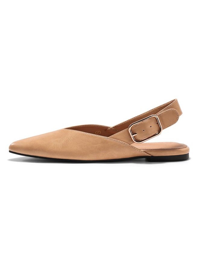 Coutgo Womens Slingback Flats Closed Pointed Toe Slip On Flat Sandals Work Office Dress Shoes, Khaki, 8 - Image 1