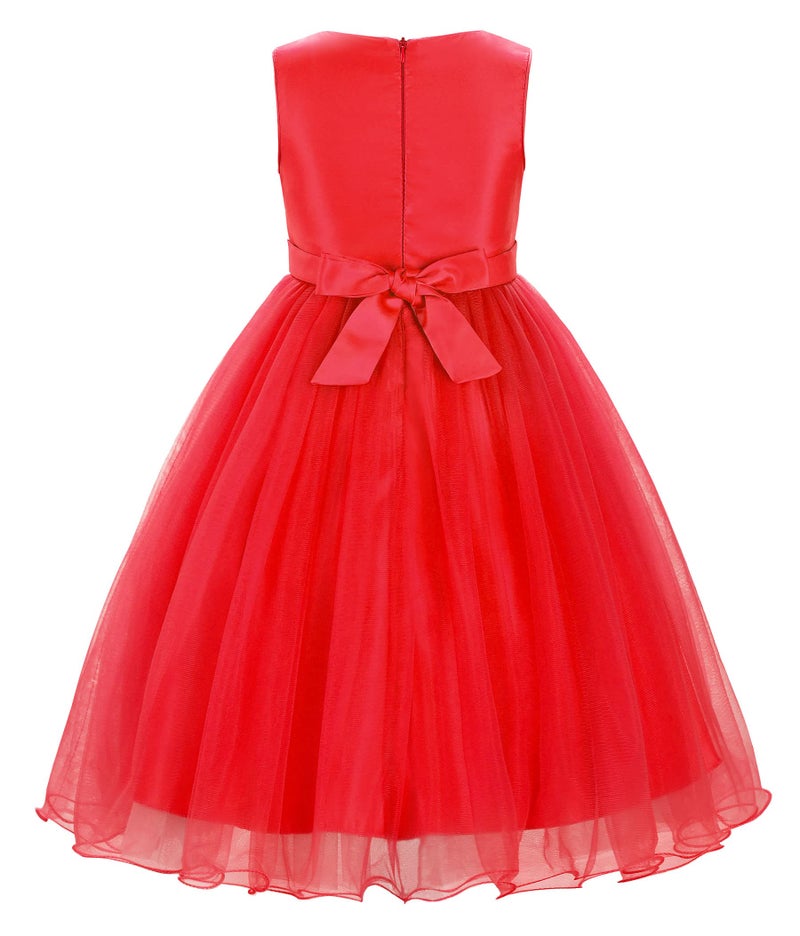 Uhnice Sequin Sleeveless Tulle Mesh Flower Girl Party Dress (5, Red) - Image 3