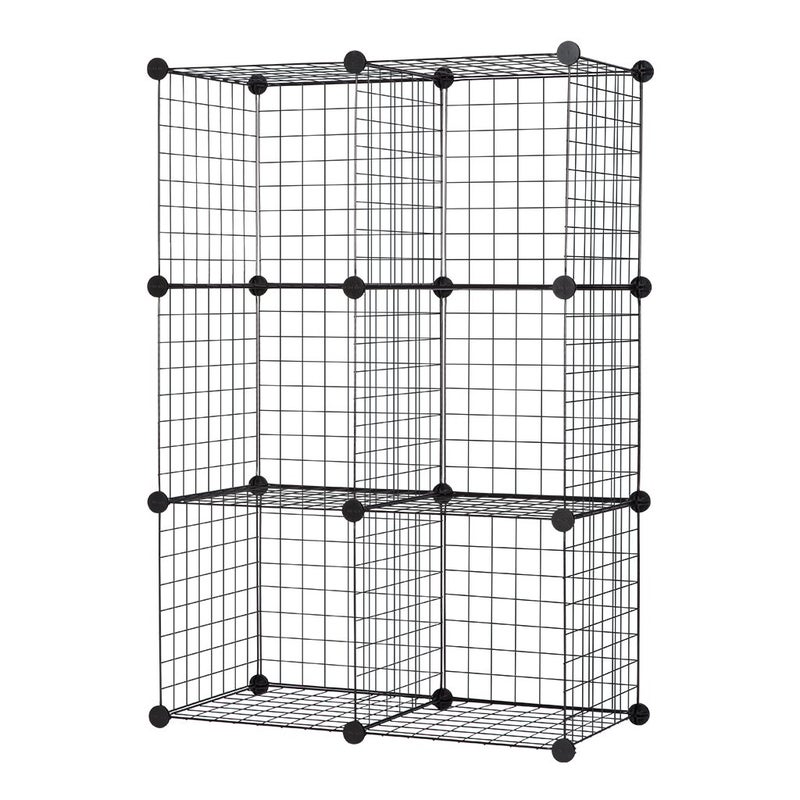 Premium 6-Cube DIY Wire Grid Bookcase - Heavy-Duty Multi-Use Modular Storage Shelving Rack - Durable High-Density Steel Wire Open Organizer Cabinet for Books, Toys, Clothes & Tools (Sleek Modern Matte Industrial Black Profile) - Manual Multi-Surface Storage Sorting Convenience & Home Facility Asset Management Template