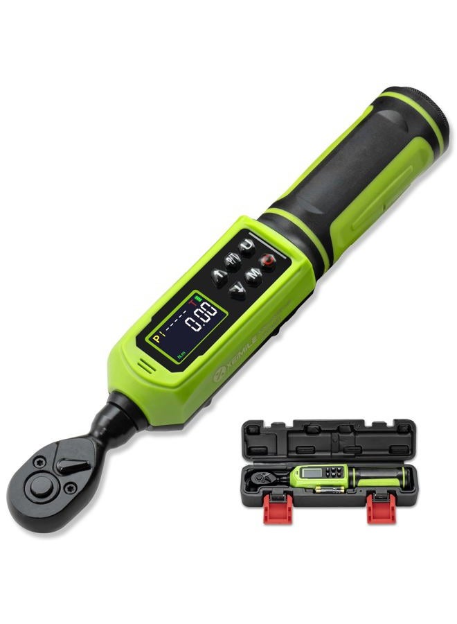XEIMILE Digital Torque Wrench 1/4" Drive-4-266In.Lb/0.45-30N.m, Electric Torque Wrench With Vibration Buzzer LED Indicator,±2% Accuracy Five Units for Bike Motorcycle Car Auto Repair,DIY,Green Black - Image 1