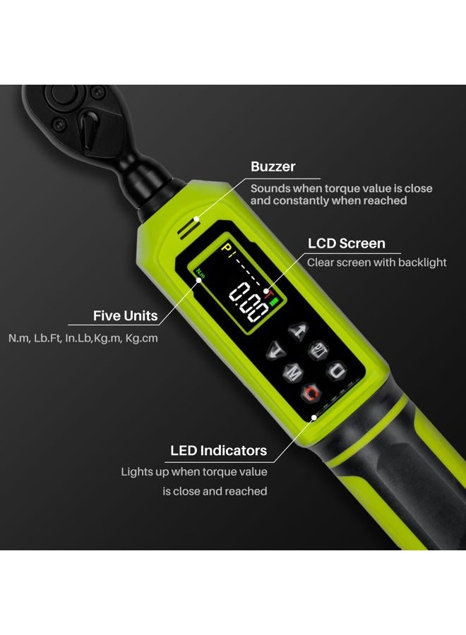 XEIMILE Digital Torque Wrench 1/4" Drive-4-266In.Lb/0.45-30N.m, Electric Torque Wrench With Vibration Buzzer LED Indicator,±2% Accuracy Five Units for Bike Motorcycle Car Auto Repair,DIY,Green Black - Image 4