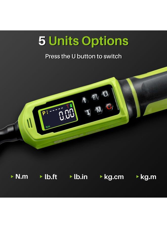 XEIMILE Digital Torque Wrench 1/4" Drive-4-266In.Lb/0.45-30N.m, Electric Torque Wrench With Vibration Buzzer LED Indicator,±2% Accuracy Five Units for Bike Motorcycle Car Auto Repair,DIY,Green Black - Image 2